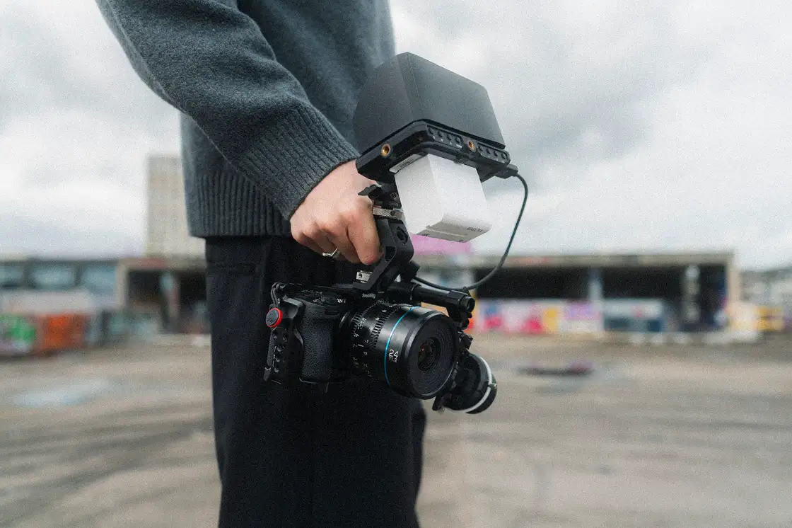 Close-up of camera setup during production